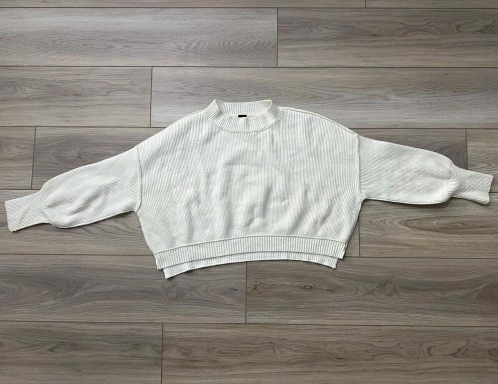 Free People Ribbed Cropped Sweater Womens Oversized XS Ivory Mock Neck
